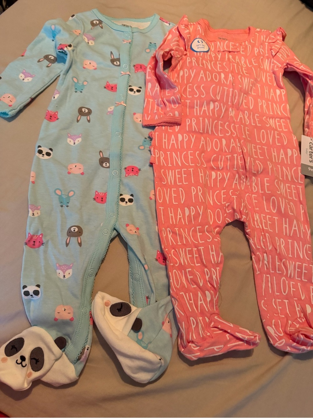 Carter's Pink 'Happy Princess' & Blue Animal Footies One-Piece Set